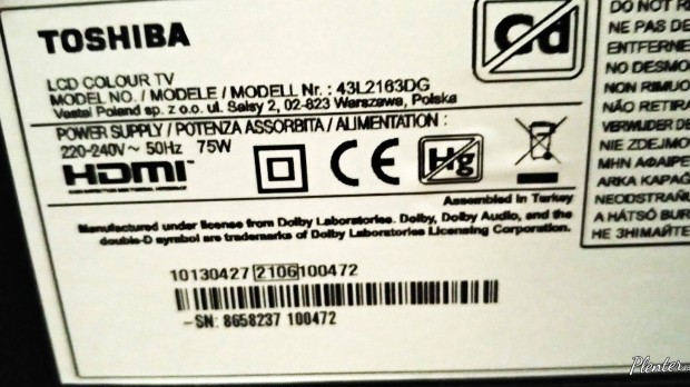 Toshiba 43" led tv, hibs