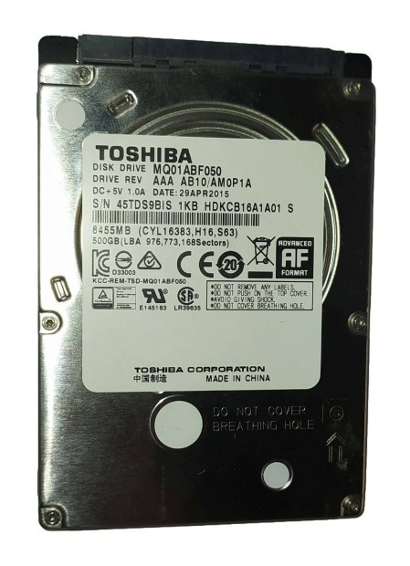 Toshiba 500GB laptop / notebook HDD merevlemez SATA 2.5" 100/100 #9BIS