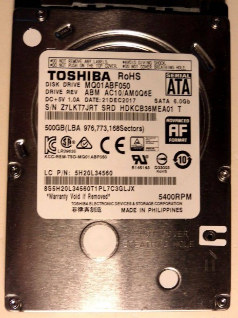 Toshiba 500 GB 2,5" SATA3 HDD 7mm