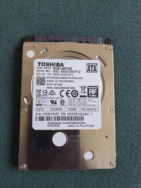Toshiba 500 GB laptop HDD, winchester 