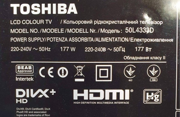Toshiba 50L4333D Smart LED LCD tv hibs trtt alkatrsznek