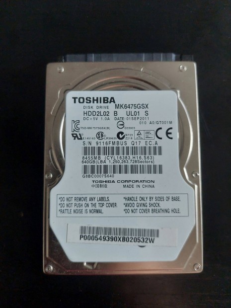 Toshiba 640GB 8MB 5400rpm SATA2 MK6475Gsx HDD