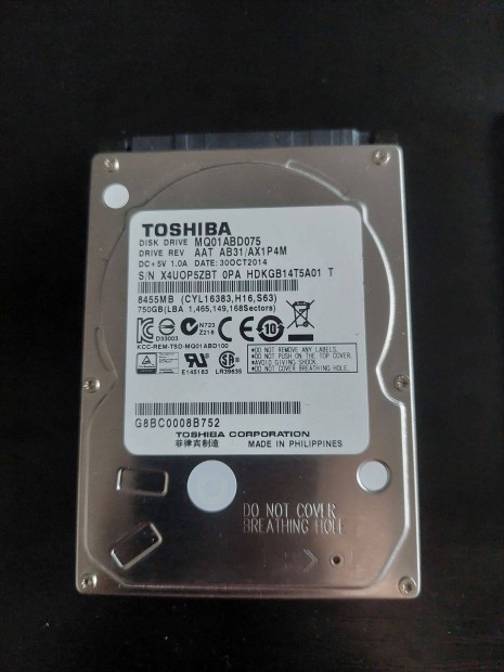 Toshiba 750GB 8MB 5400rpm SATA2 MQ01ABD075 laptop merevlemez