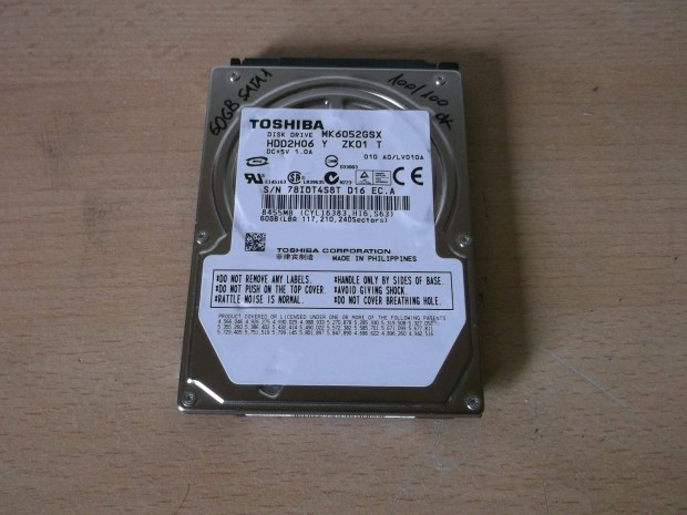 Toshiba MK6052Gsx 60GB SATA laptop HDD merevlemez winchester