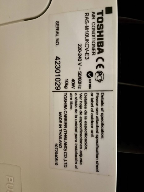 Toshiba split klíma beltéri RAS-M10Ukcv-E3