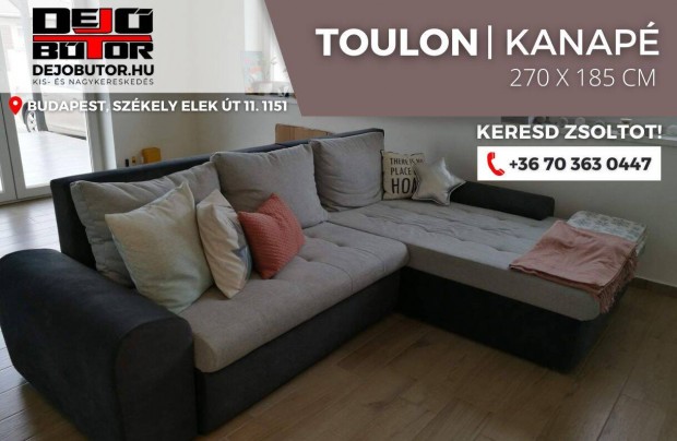 Toulon szrke sarok prmium kanap lgarnitra 270x185 cm gyazhat