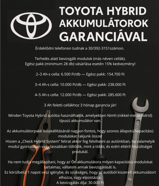 Toyota Hybrid Akkumulátorok Garanciával
