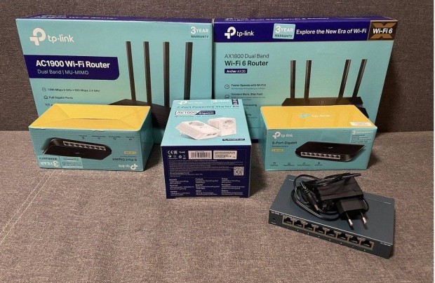 Tp-Link router switch powerline cat5 6 kábel csomag egyben eladó !