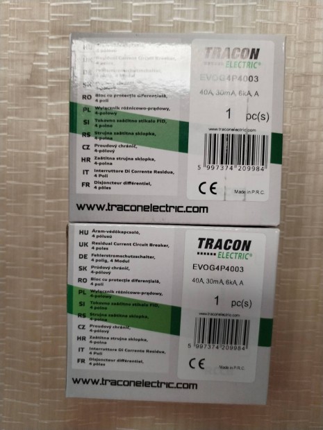 Tracon Evog4P4003  Fi Rel, 40A,30 mA