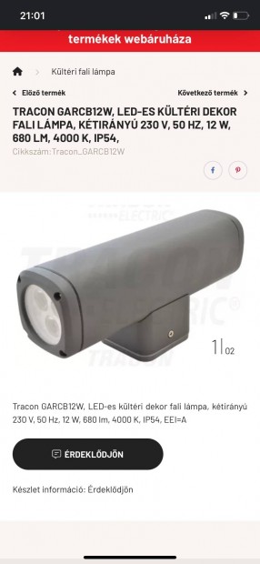 Tracon Garcb12W, LED-Es Kltri Dekor Fali Lmpa, Ktirny 230 V
