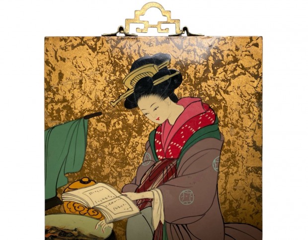 Tradicionális japán gésa ábrázolás lakktechnika