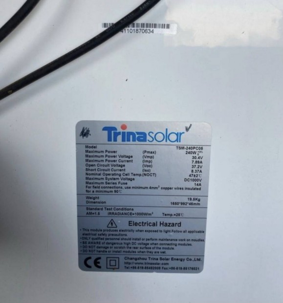 Trina Solar 240 W-os Poli napelemek eladóak