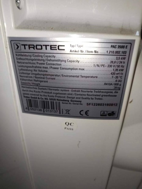 Trotec 3.5 KW mobilklma, pramentest