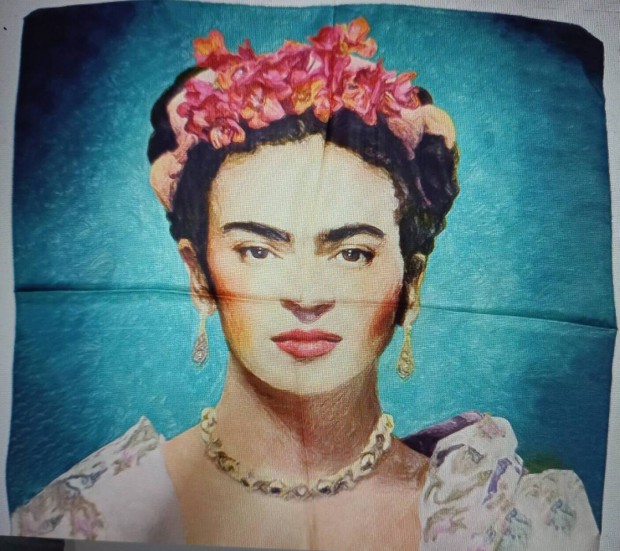 Trkiz festmenyes selyem kend- Frida Kahlo -j