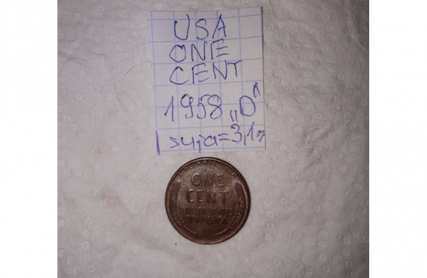 USA 1 cent 1958 Denveri "D"Kivl llapot