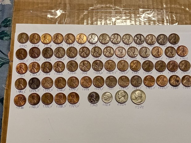 USA 1 penny sor 1910 - 1989 ( 65 db )