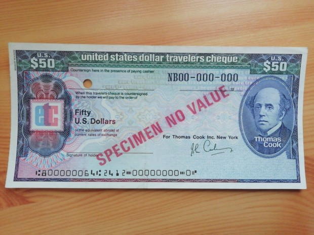 USA 50 dollros utazsi csek minta bankjegye