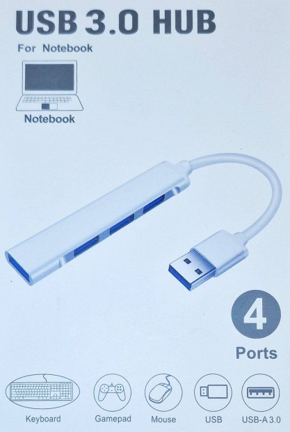USB 3.0 4 portos eloszt HUB ezst szn