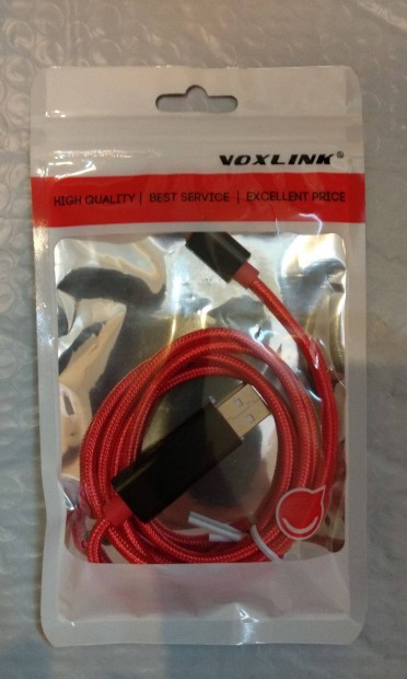 USB kbel feszltsg s tltserssg mr LED-del (fekete, piros)