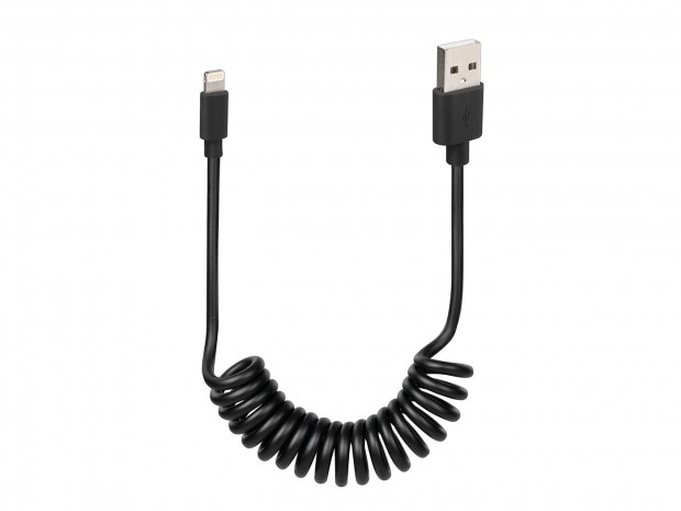 USB spirál kábel / töltőkábel Apple 8-pin típusú 100cm fekete