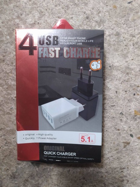 USB töltő, adapter. 4-es, Új!