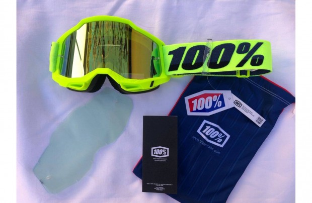Új 100% Accuri 2 fluo sárga, tükrös lencsés enduro, cross szemüveg