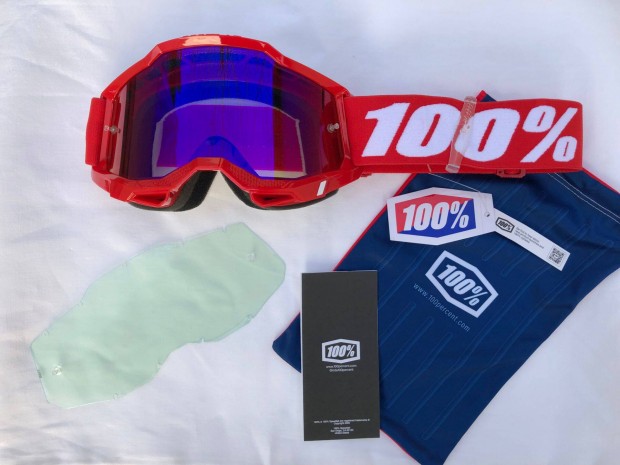 Új 100% Accuri 2 piros, tükrös enduro, cross szemüveg, védőszemüveg