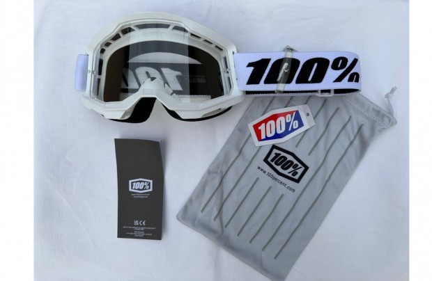 Új 100% Strata 2 fehér, enduro, cross szemüveg, védőszemüveg