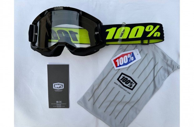 Új 100% Strata 2 fekete/sárga enduro, cross szemüveg, védőszemüveg