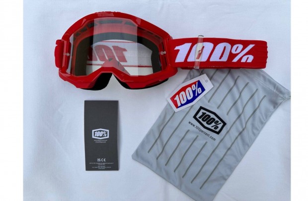 Új 100% Strata 2 piros enduro, mx, cross szemüveg, védőszemüveg