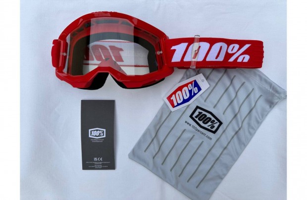 Új 100% Strata 2 piros/fehér enduro, cross szemüveg, védőszemüveg
