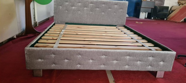 Új 180X200cm ezüst szövet francia ágy keret és erős rács 109eft