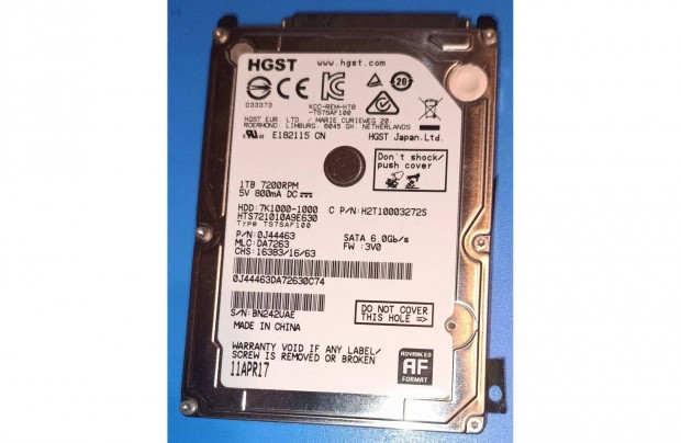 j 1TB 7200 Fordulatszm Hitachi laptop HDD 2.5" Merevlemez winchester