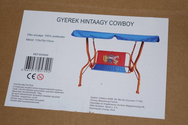 Új 2 személyes Gyerek hintaágy cowboy kerti hinta 115x75x110cm