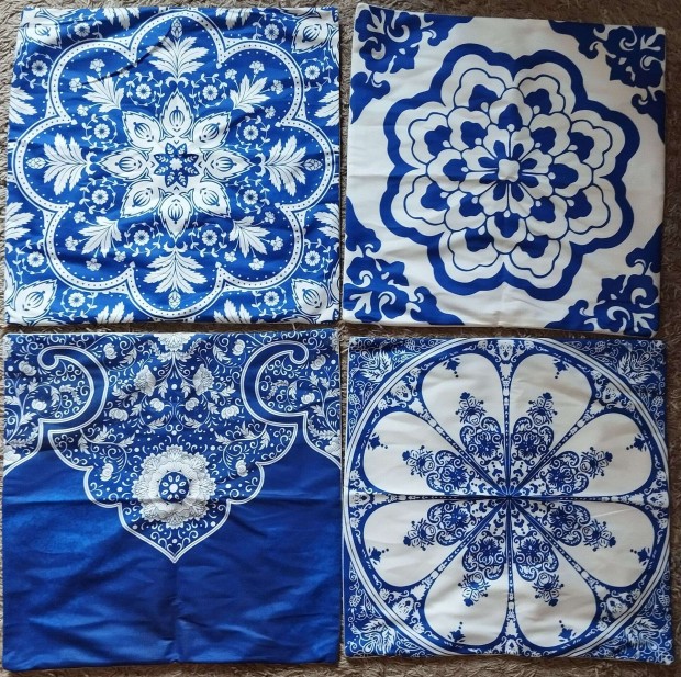 Új 4 db-os szett, kék mandalás díszpárna huzat, cizpzár, 45x45 cm, K4