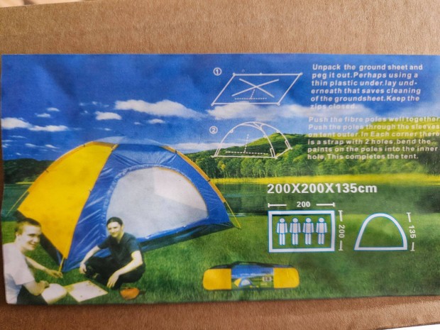 Új 4 személyes vízálló turista sátor 200cmx200cmx135cm szúnyoghálóval