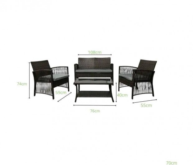 Uj 4részes Kerti Rattan garnitura asztallal. Új kecses design.2szín