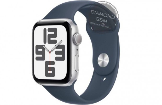 Új Apple Watch SE 2023 44mm Ezüst Alumíniumtok, Kék Sportszíjjal