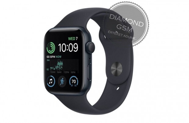 j Apple Watch SE 2023 44mm Fekete Alumniumtok, Fekete Sportszjjal,