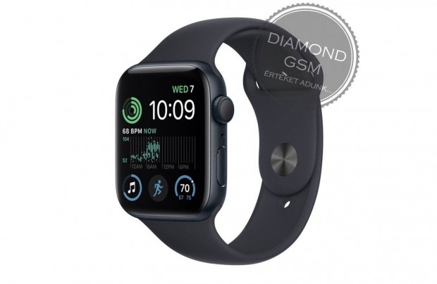 j Apple Watch SE 2023 44mm Fekete Alumniumtok, Fekete Sportszjjal,