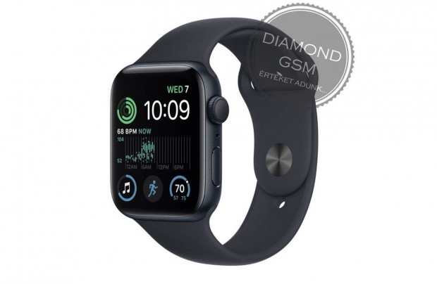 Új Apple Watch SE 2023 44mm Fekete Aluminiumtok, Fekete Sportszíjjal,