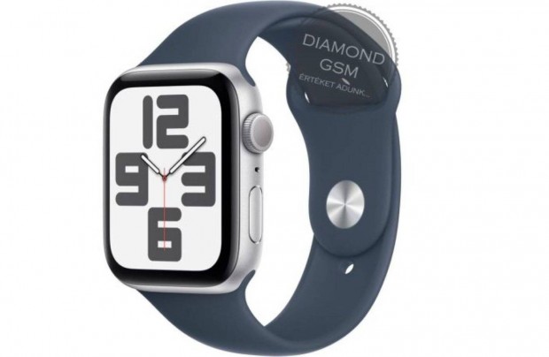 Új Apple Watch SE 2024 40mm Ezüst Alumíniumtok, Kék Sportszíjjal,