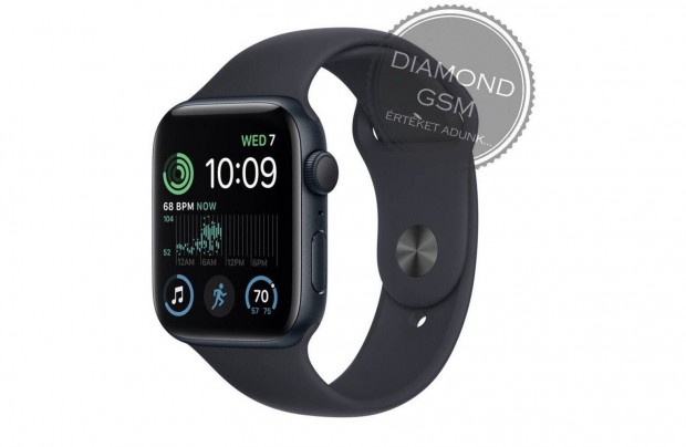 Új Apple Watch SE 2024 44mm Fekete Alumíniumtok, Fekete Sportszíjjal,