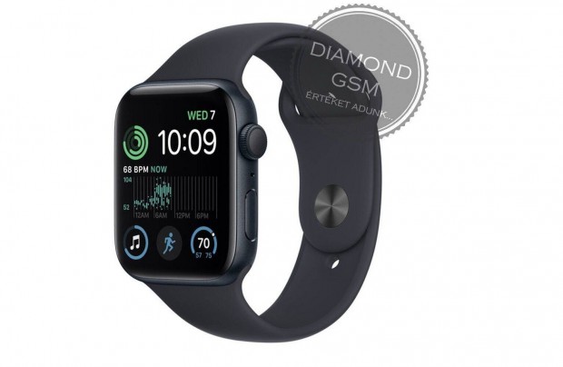 Új Apple Watch SE 2024 44mm Fekete Alumíniumtok, Fekete Sportszíjjal,