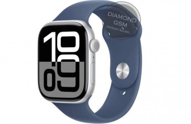 Új Apple Watch Series 10 42mm Ezüst Alumíniumtok, Kék Sportszíjjal
