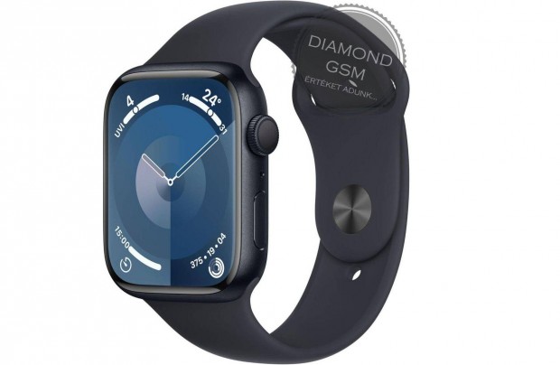 j Apple Watch Series 9 41mm Fekete Alumniumtok, Fekete Sportszjjal