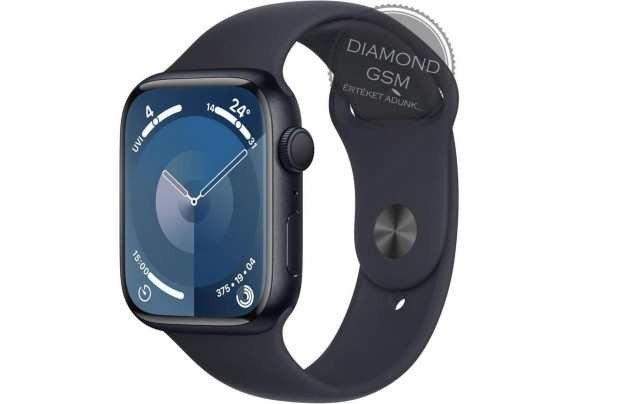j Apple Watch Series 9 41mm Fekete Aluminiumtok, Fekete Sportszjjal