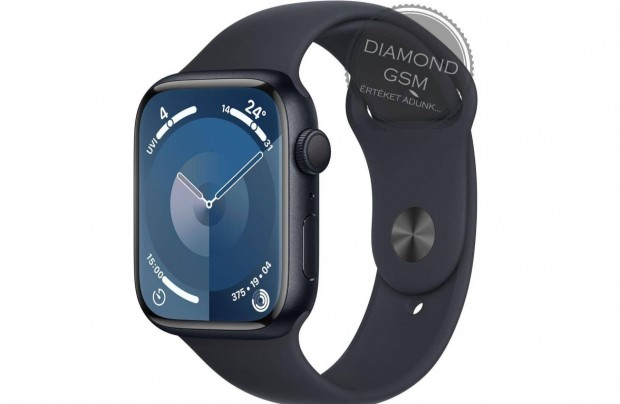 j Apple Watch Series 9 41mm Fekete Alumniumtok, Fekete Sportszjjal