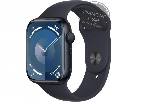 j Apple Watch Series 9 41mm Fekete Aluminiumtok, Fekete Sportszjjal