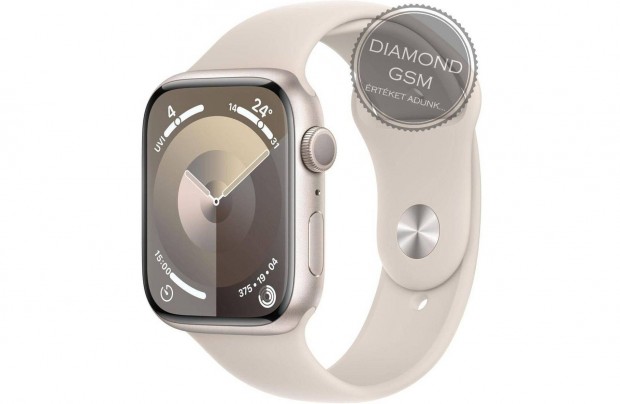 Új Apple Watch Series 9 45mm Csillagfény Aluminiumtok, Csillagfény Sp